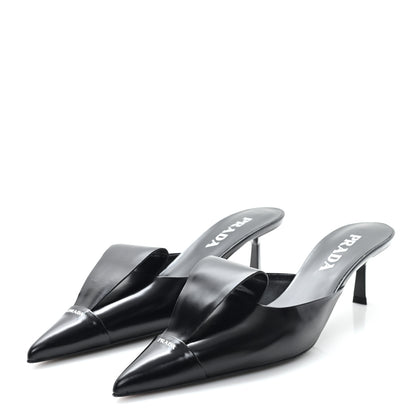 Prada Spazzolato Logo Pointed Toe 55mm Mules 37 Black 4 of 8