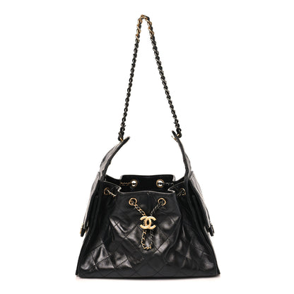 Chanel Shiny Crumpled Calfskin Quilted Small Chanel 25 Handbag Black 1 of 9