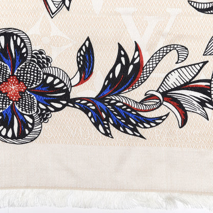 Louis Vuitton Silk Wool Beyond Flower Monogram Shawl Beige 3 of 3