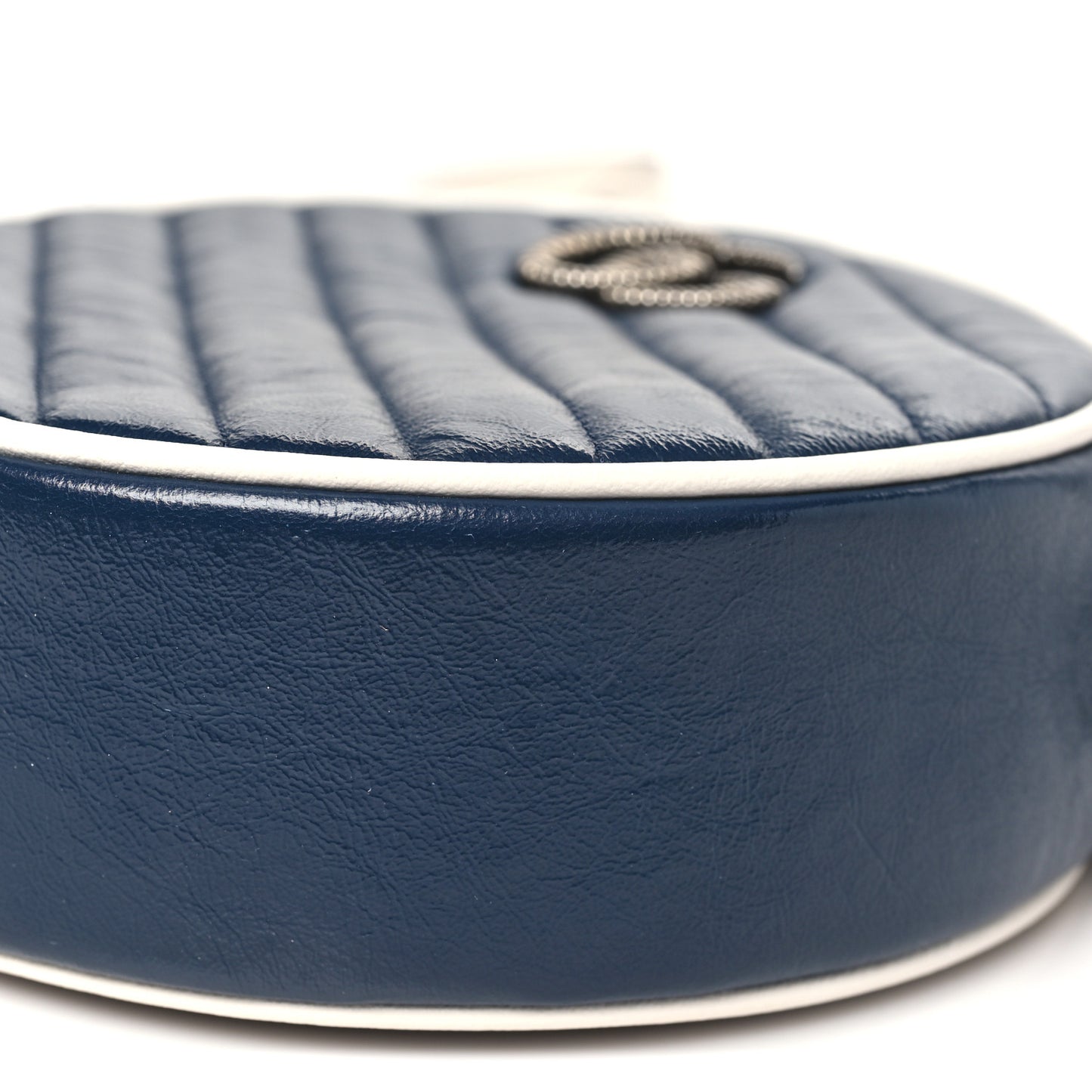 Azalea Calfskin Matelasse Diagonal Mini Torchon GG Marmont Round Shoulder Bag Blue Agata Mystic White