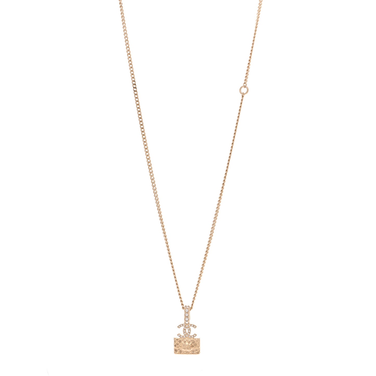Metal Crystal Quilted Flap Bag Necklace Gold