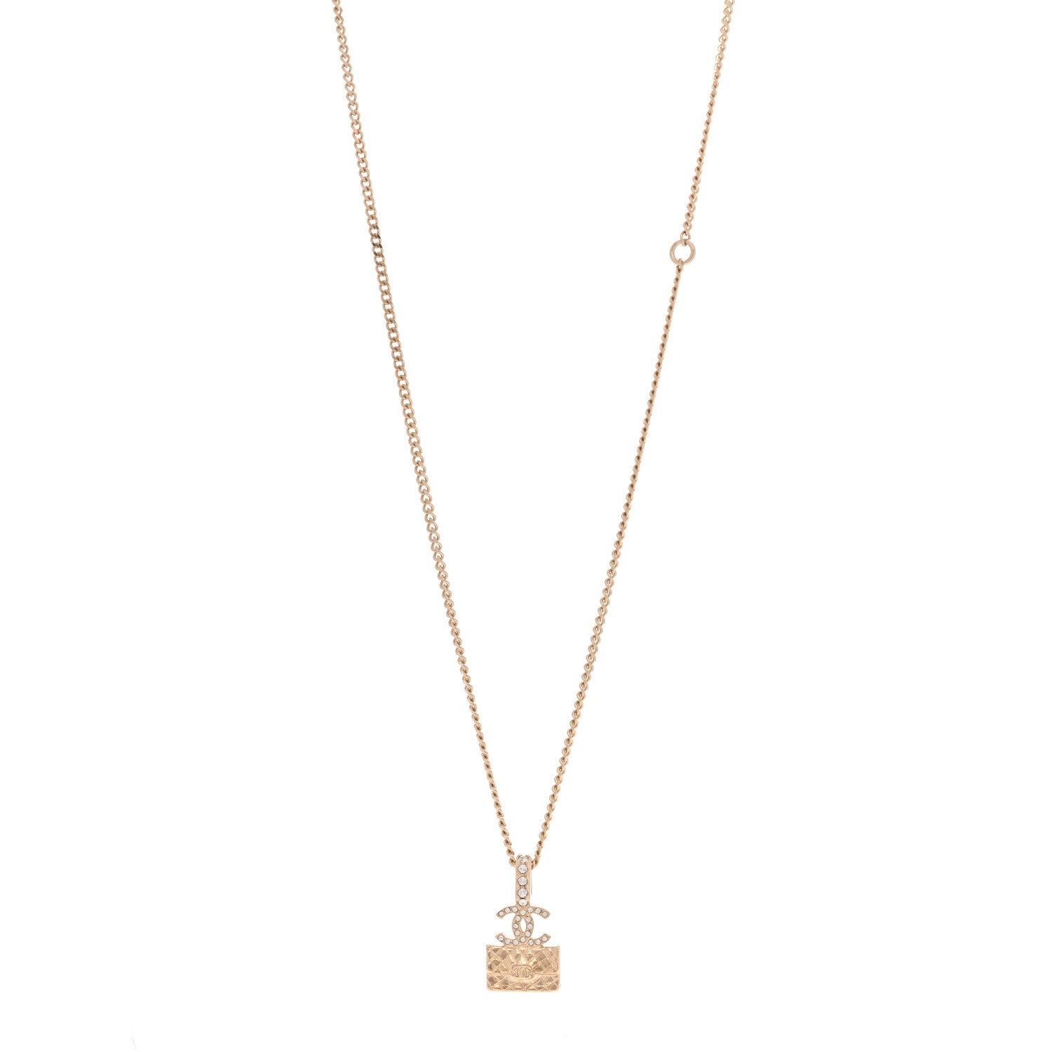 Chanel Metal Crystal Quilted Flap Bag Necklace Gold 1 of 6