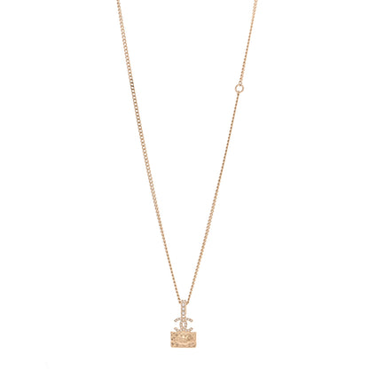 Chanel Metal Crystal Quilted Flap Bag Necklace Gold 1 of 6