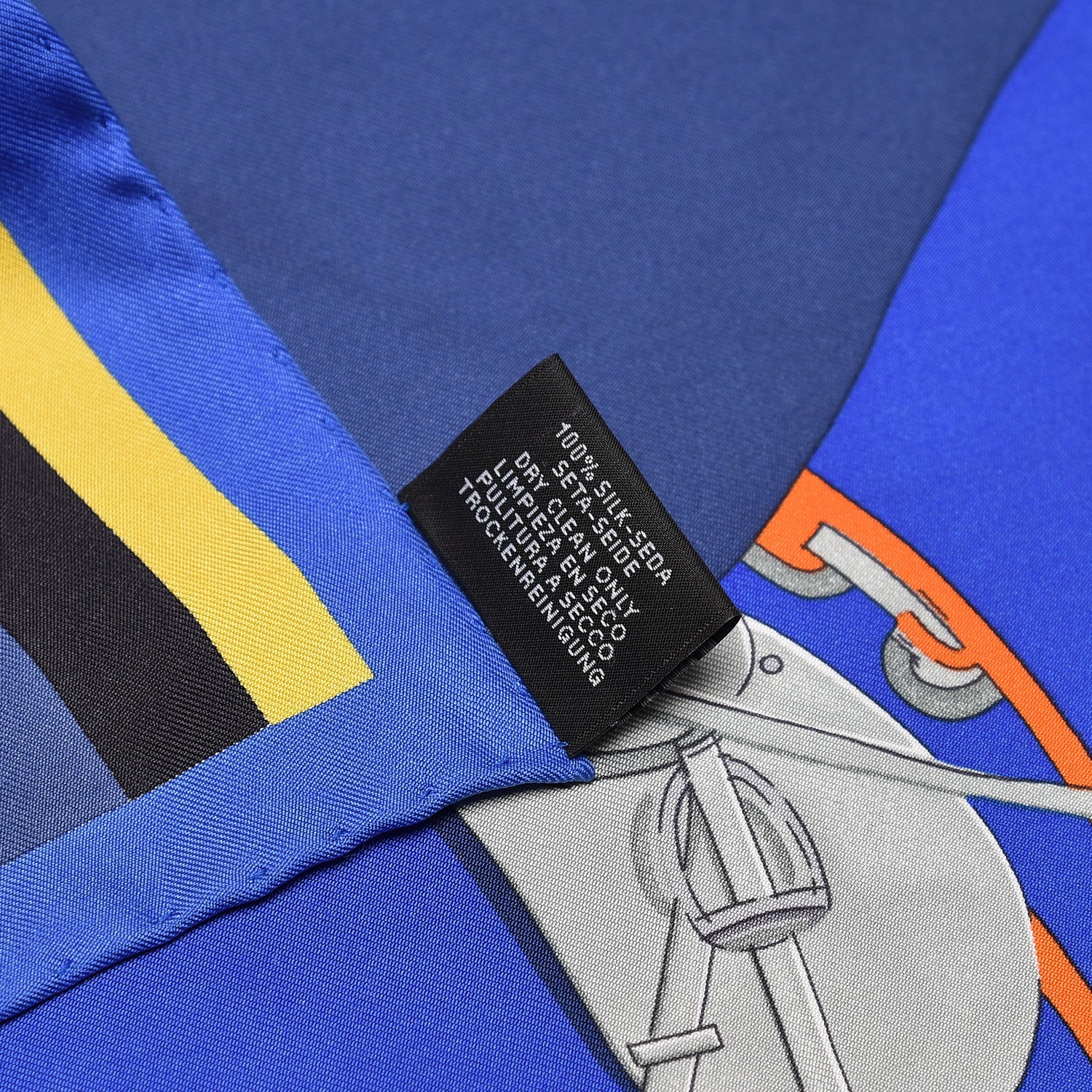 Hermes Silk Cheval A La Couverture Pocket Square Scarf Black Orange Jaune 6 of 6