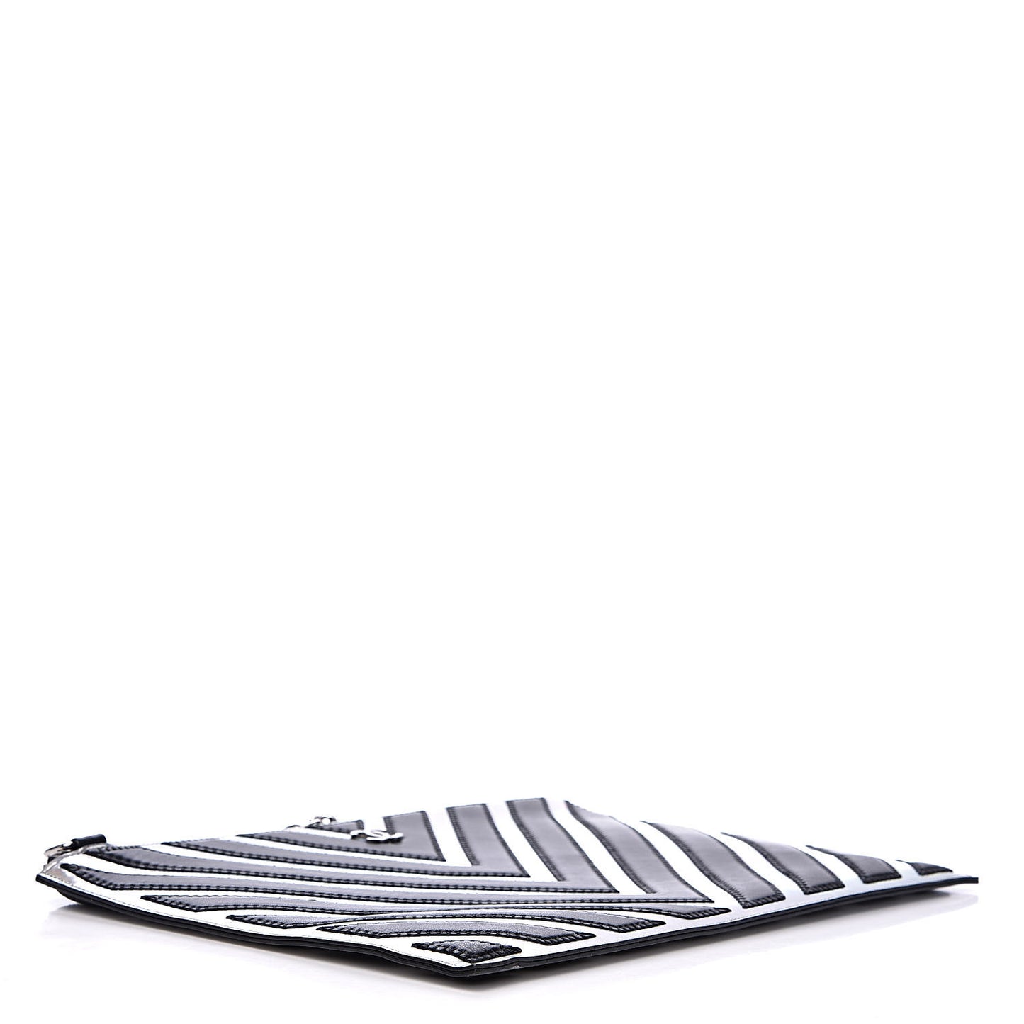 Lambskin Metallic Chevron Zip Pouch Black Silver