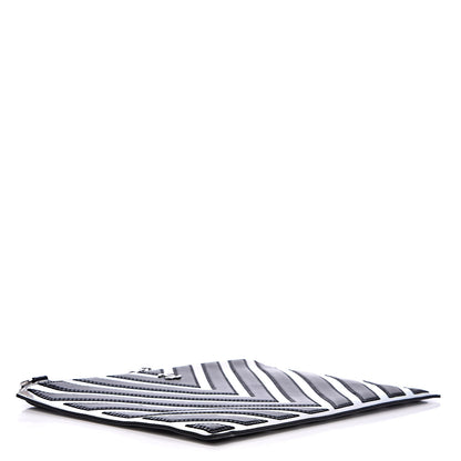 Chanel Lambskin Metallic Chevron Zip Pouch Black Silver 4 of 9