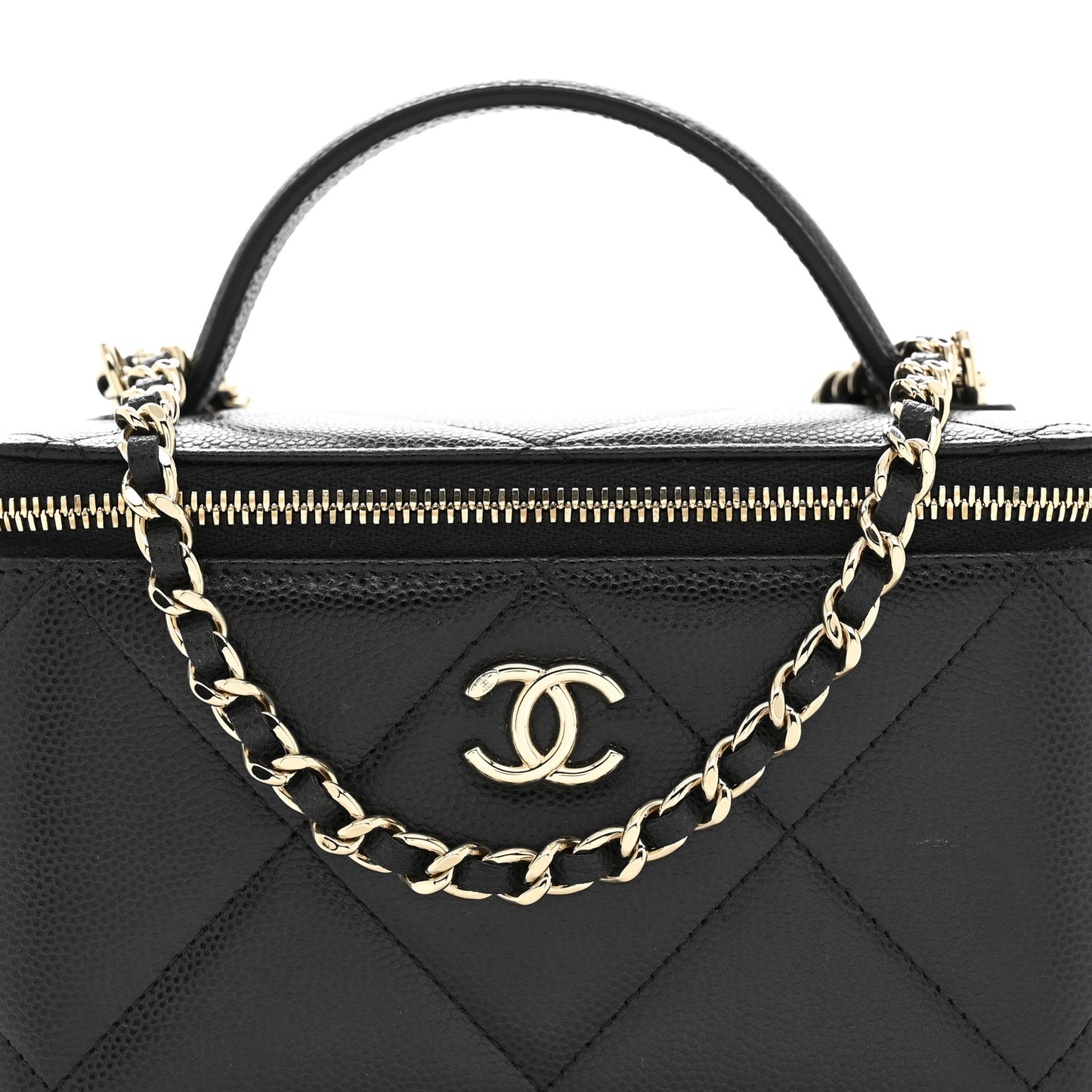 Caviar Quilted Top Handle Long Vanity Black