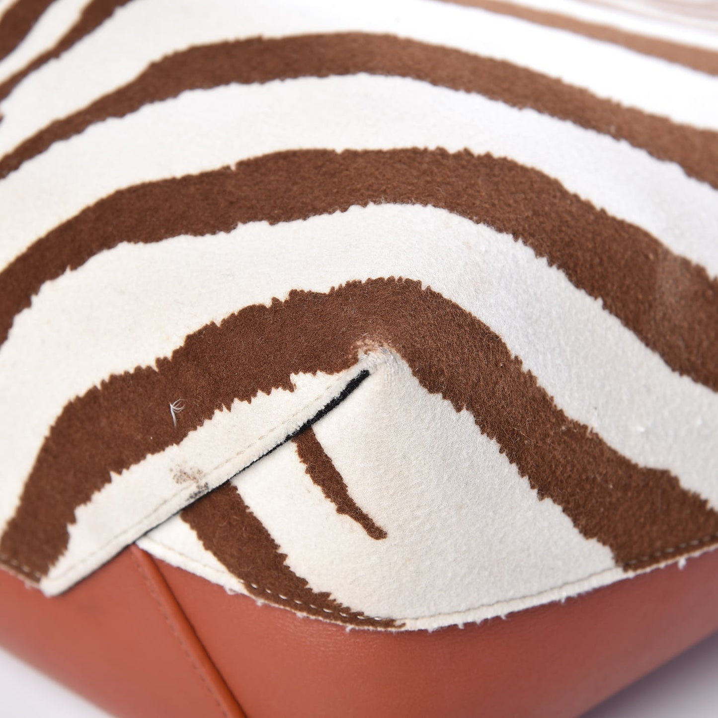 Shiny Smooth Calfskin Zebra Printed Calf Hair Small Twisted Cabas Chalk Brick