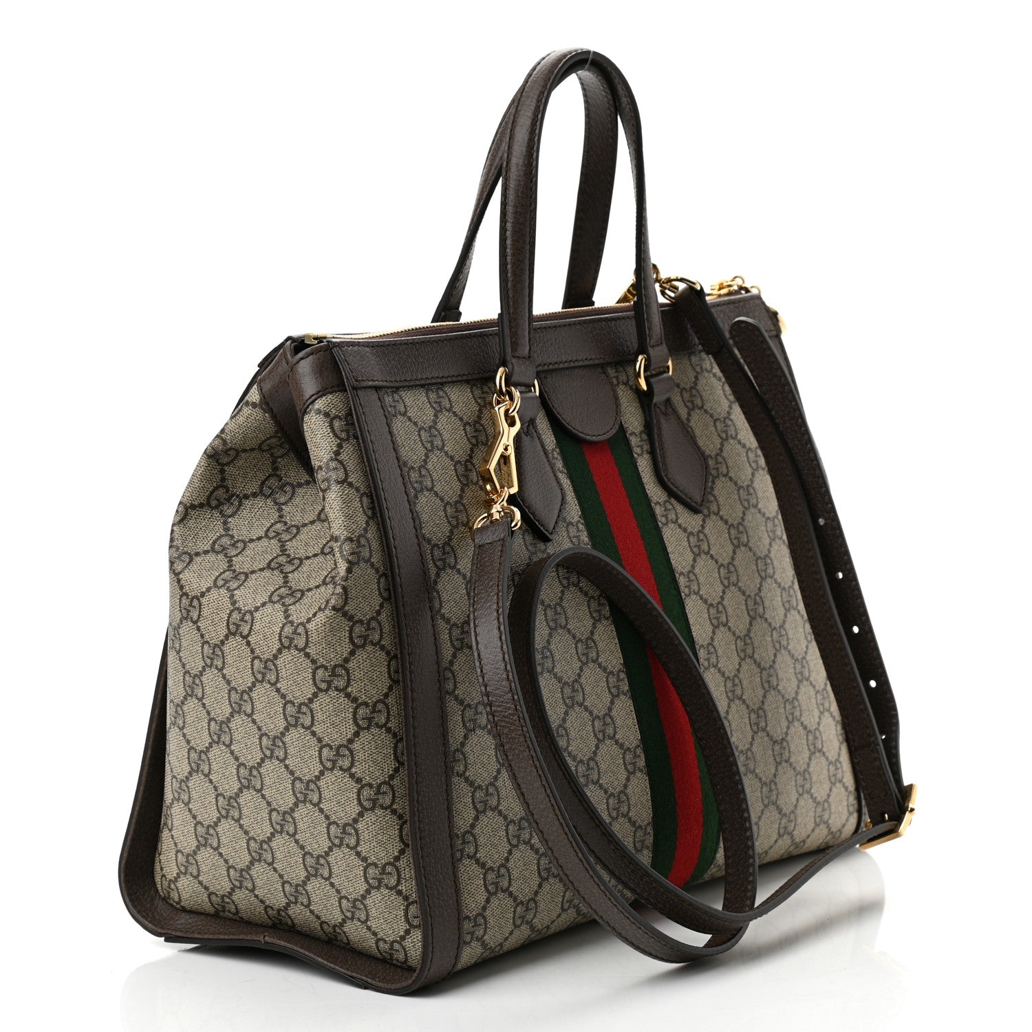 Gucci GG Supreme Monogram Web Medium Ophidia Tote Bag Brown 3 of 11