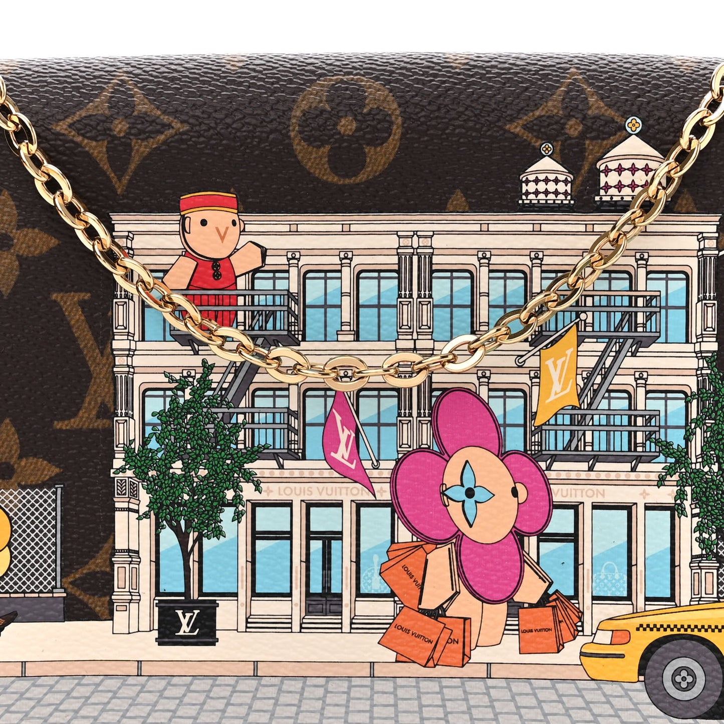 Monogram 2022 Christmas Animation New York Soho Pochette Felicie Chain Wallet Yellow