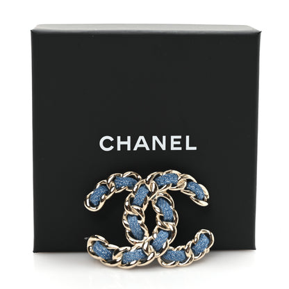 Chanel Metal Denim Braided CC Brooch Blue Gold 4 of 4