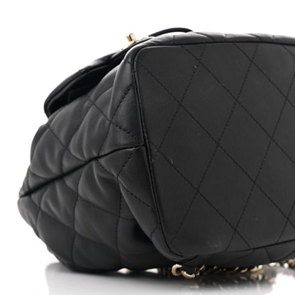 Chanel Lambskin Quilted Double Pocket Drawstring Backpack Black 9 of 10