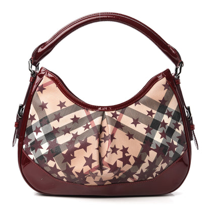 Burberry Patent Supernova Check Stars Small Hernville Hobo Berry Red 1 of 11