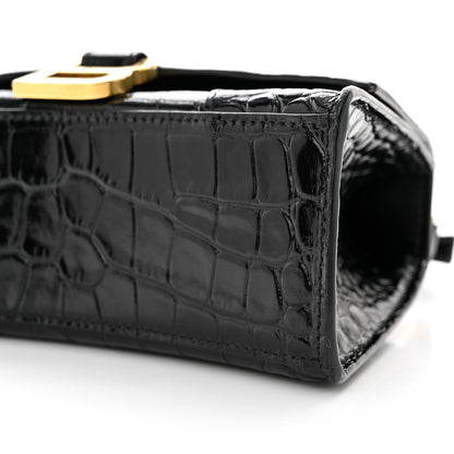 Balenciaga Shiny Calfskin Crocodile Embossed Hourglass Top Handle Bag XS Black 10 of 10