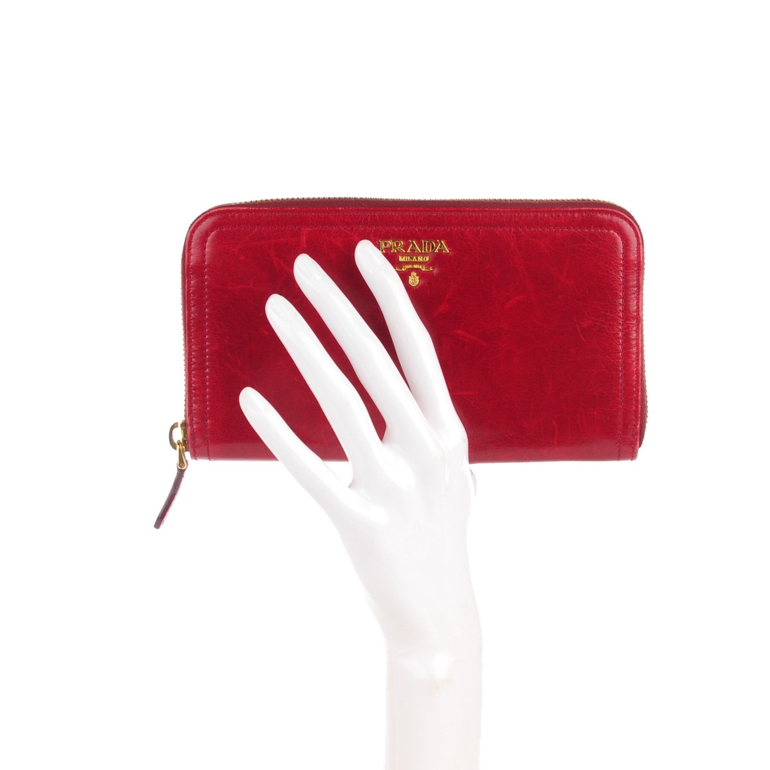 Prada Vitello Shine Zip Around Wallet Rubino 2 of 8