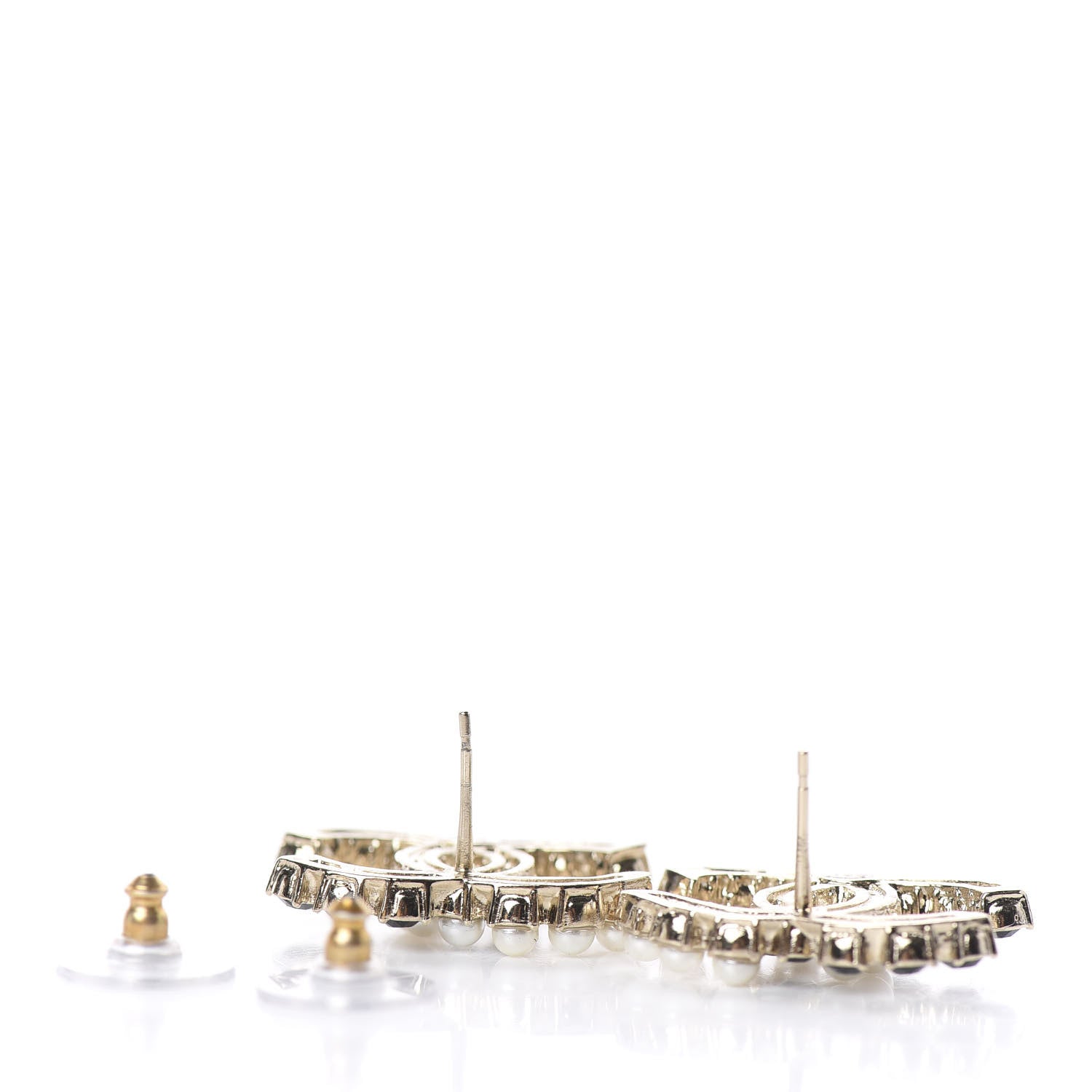 Chanel Resin Pearl CC Dazzling Domino Earrings Gold Black 3 of 4