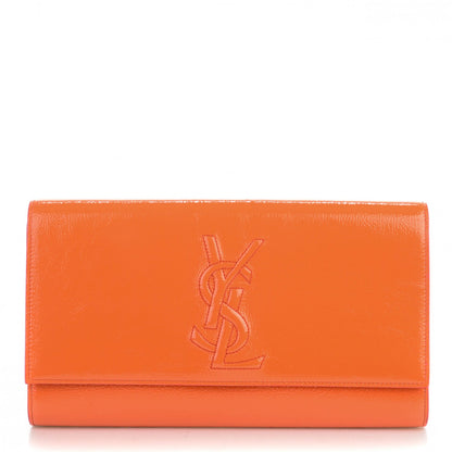 Saint Laurent Textured Patent Monogram Large Belle De Jour Clutch Orange 1 of 8