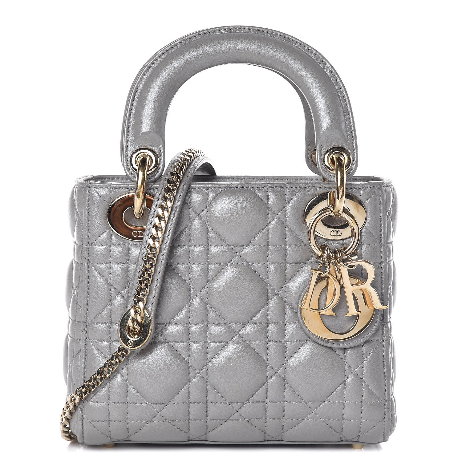 Christian Dior Metallic Lambskin Cannage Mini Lady Dior Grey 1 of 22