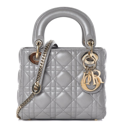 Christian Dior Metallic Lambskin Cannage Mini Lady Dior Grey 1 of 22