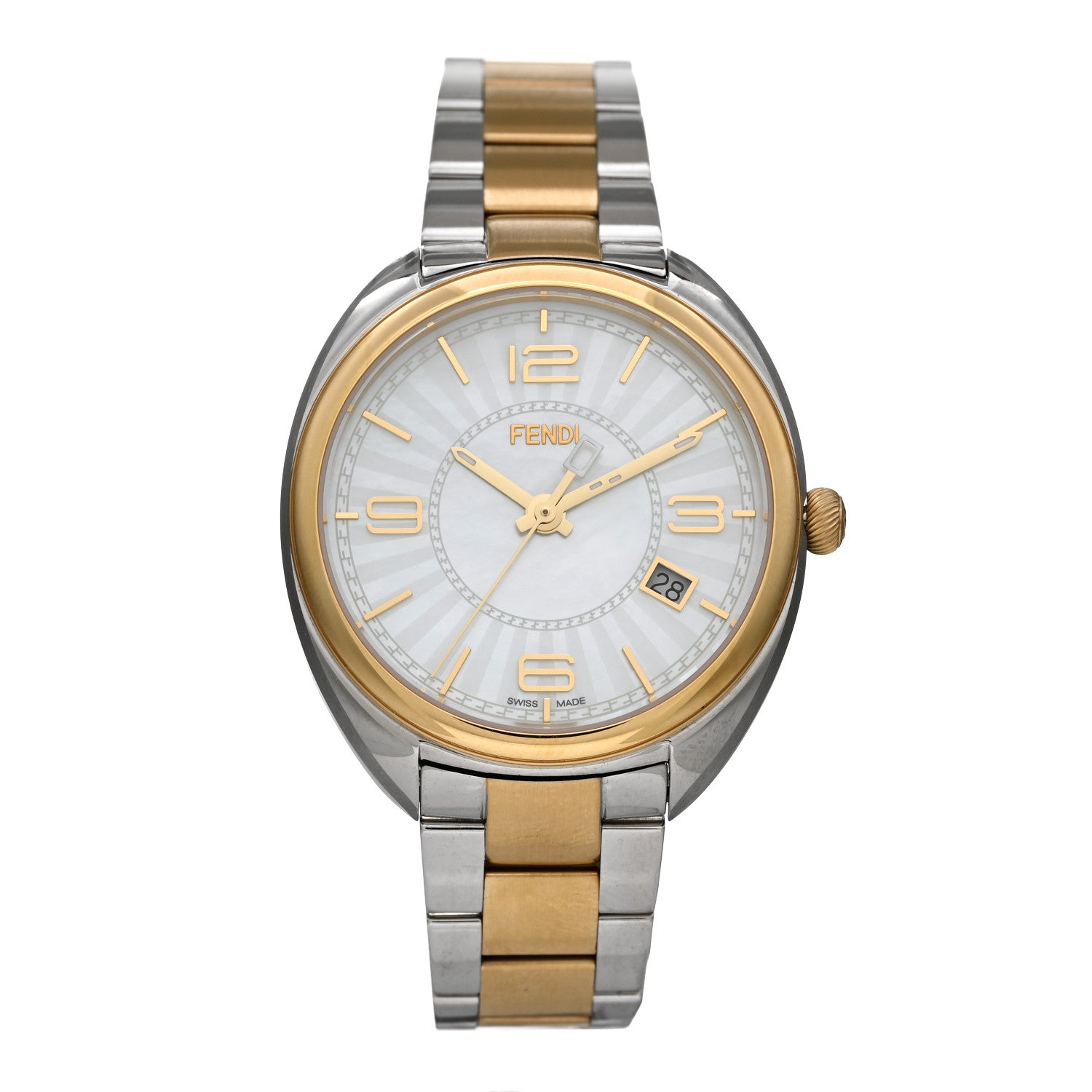 Fendi Stainless Steel Diamond Mother of Pearl 34mm Momento Two Tone Quartz Watch 1 of 5