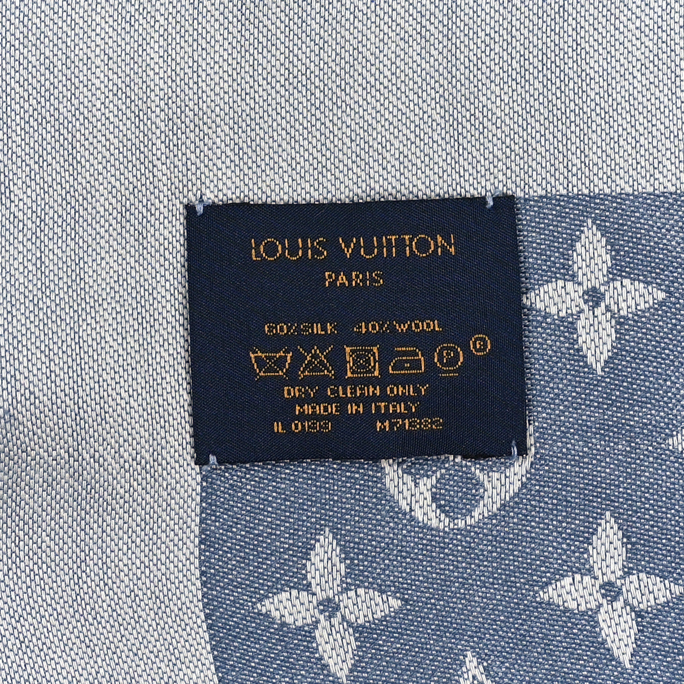 Silk Wool Monogram Denim Shawl Light Blue
