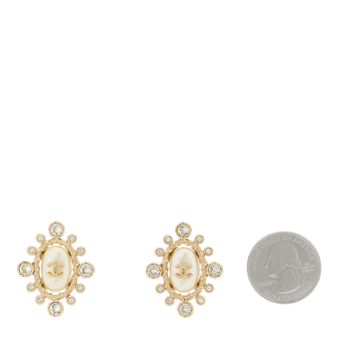 Pearl Crystal CC Oval Earrings Gold