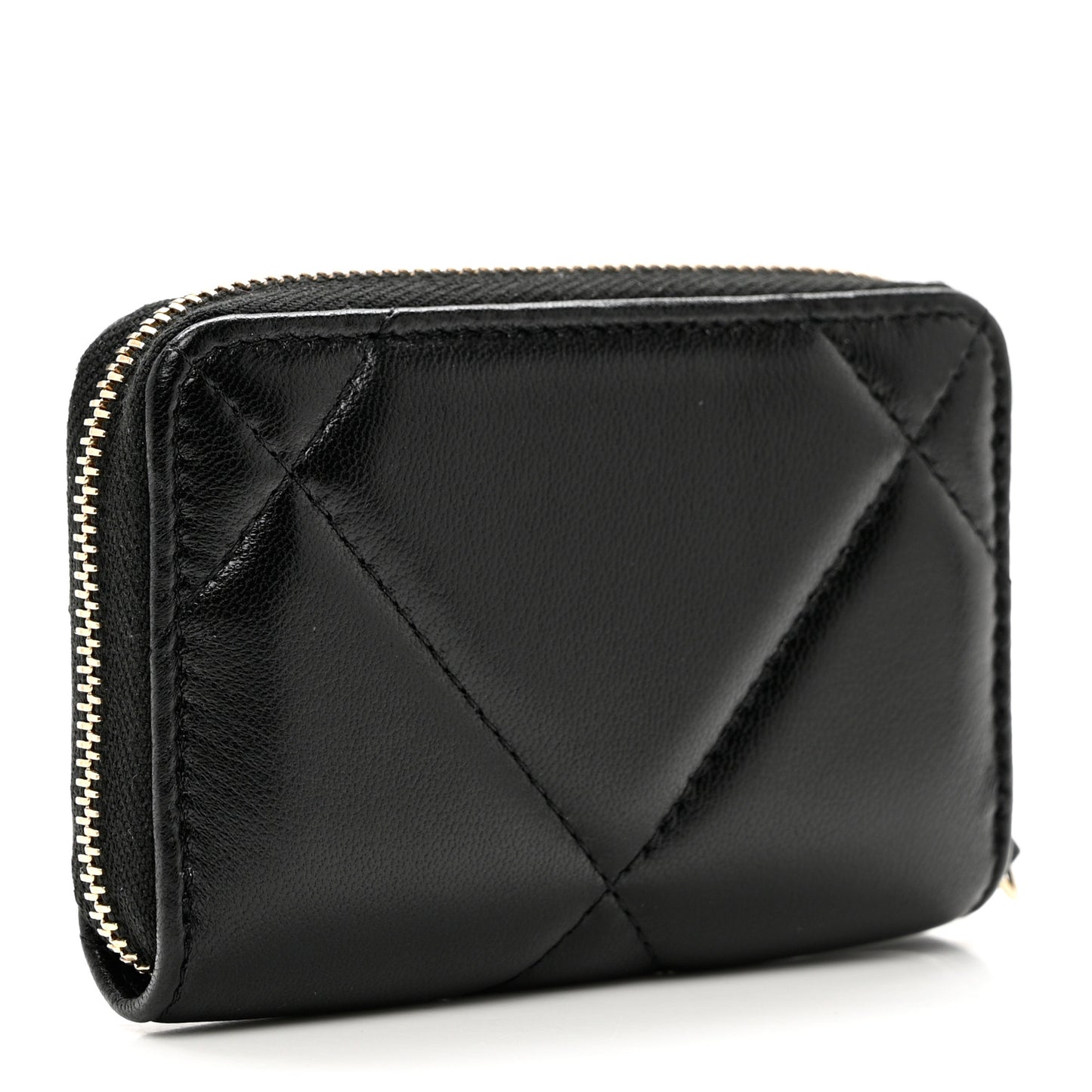 Lambskin Quilted Chanel 19 Zip Around Coin Purse Wallet Black