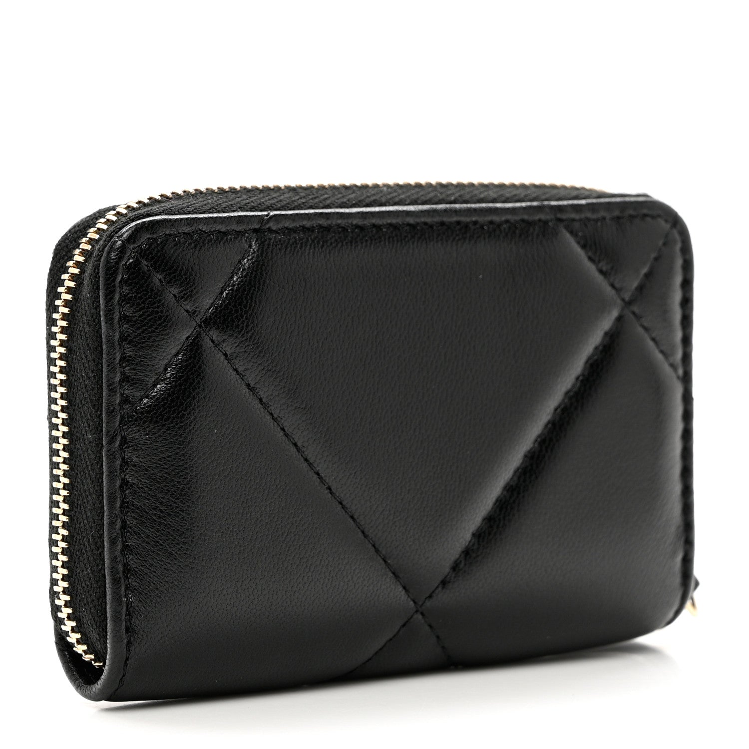 Chanel Lambskin Quilted Chanel 19 Zip Around Coin Purse Wallet Black 2 of 6
