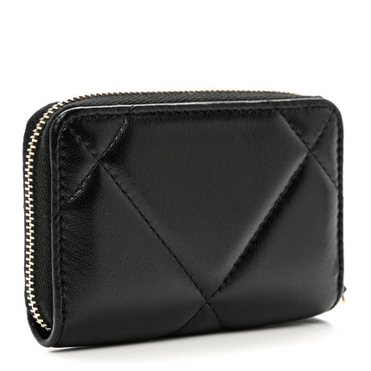 Chanel Lambskin Quilted Chanel 19 Zip Around Coin Purse Wallet Black 2 of 6