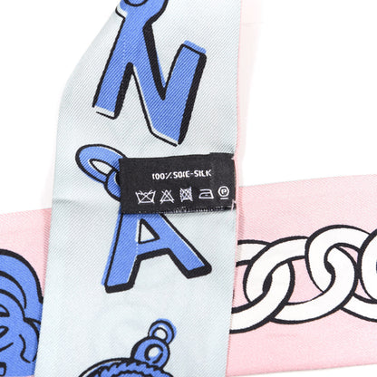 Chanel Silk CC Chain Slim Bandeau Scarf Pink Blue 4 of 4