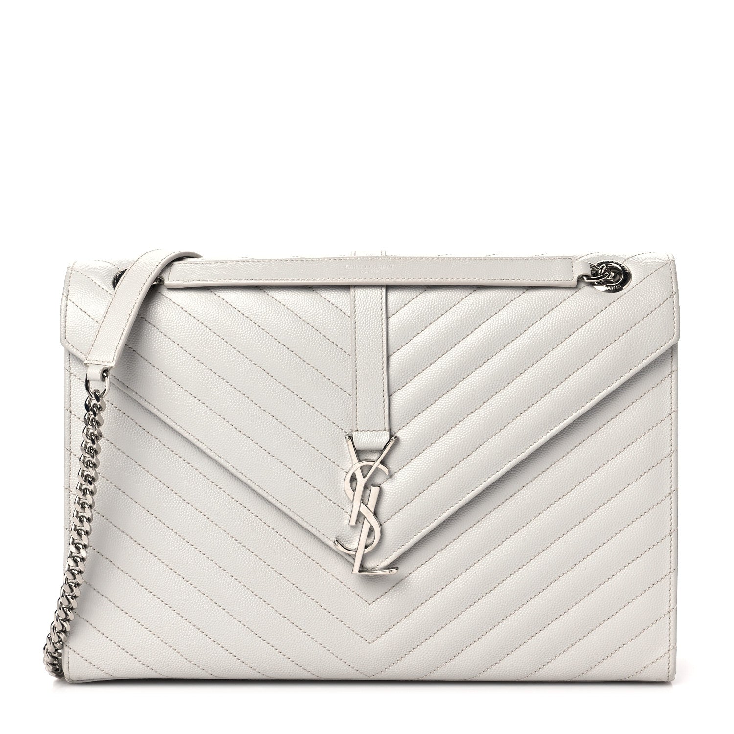 Saint Laurent Grain De Poudre Matelasse Chevron Large Monogram Satchel Light Grey 1 of 8