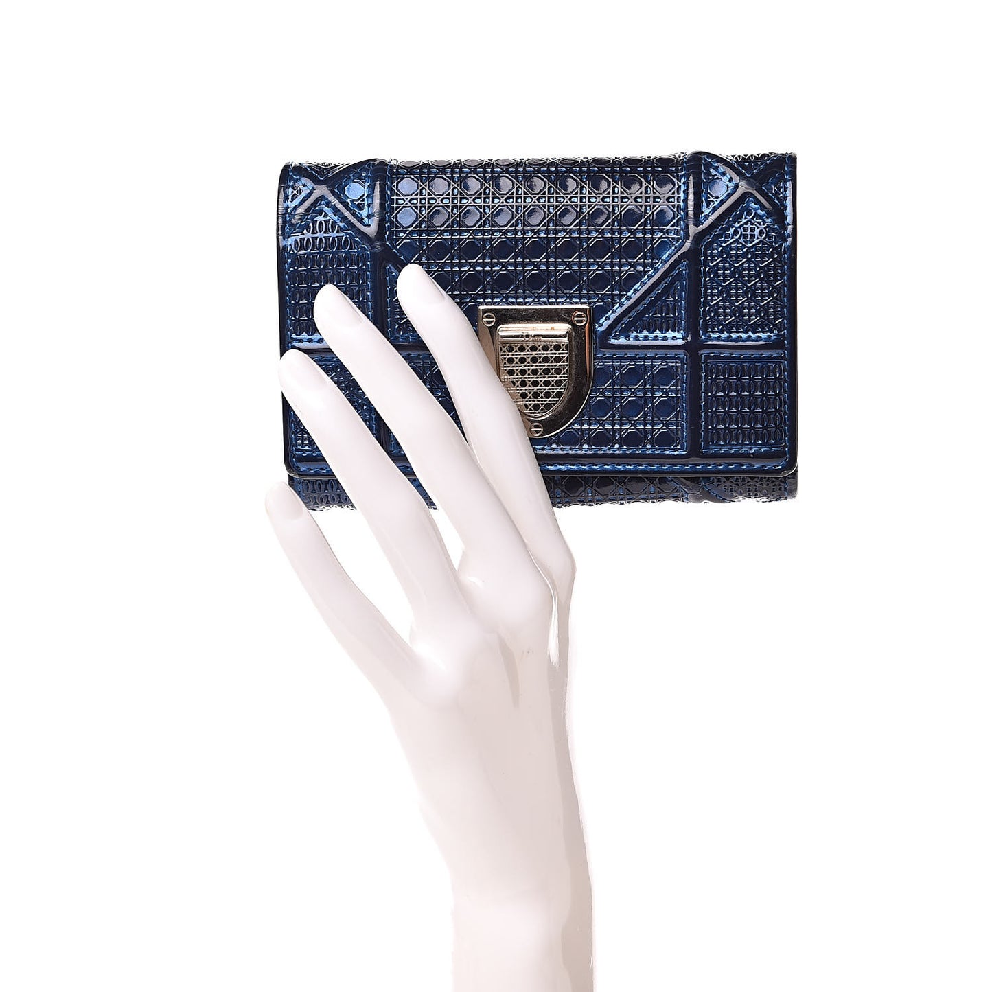 Metallic Patent Micro-Cannage Diorama Elancee Wallet Mirror Blue
