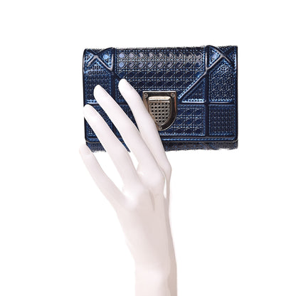 Christian Dior Metallic Patent Micro-Cannage Diorama Elancee Wallet Mirror Blue 2 of 10