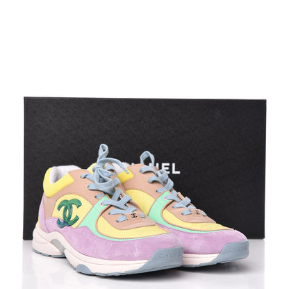 Chanel Nylon Lambskin Calfskin Suede CC Womens Sneakers 41 Pink Yellow Purple 8 of 8