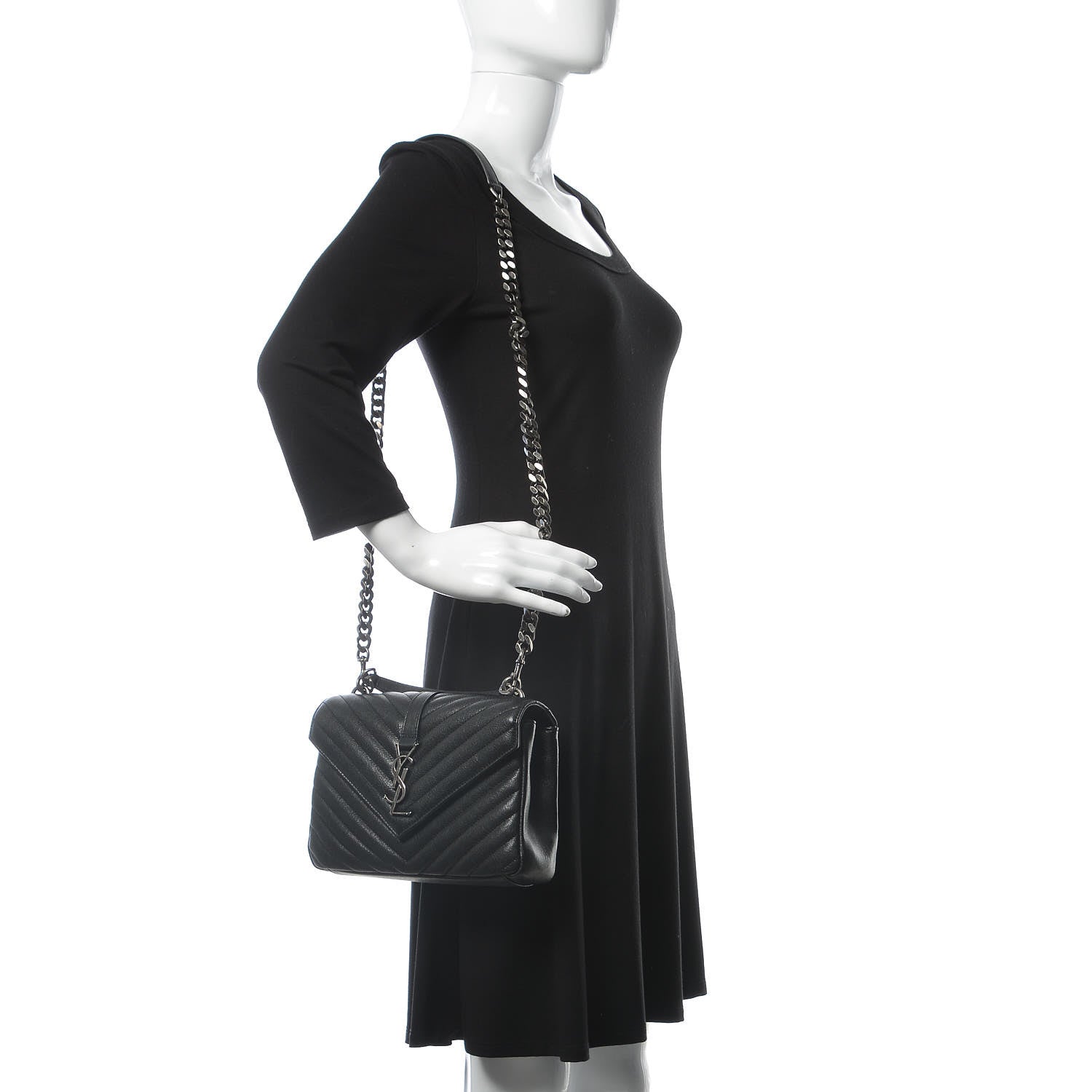 Saint Laurent Sheepskin Matelasse Chevron Monogram Medium College Bag Black 2 of 8