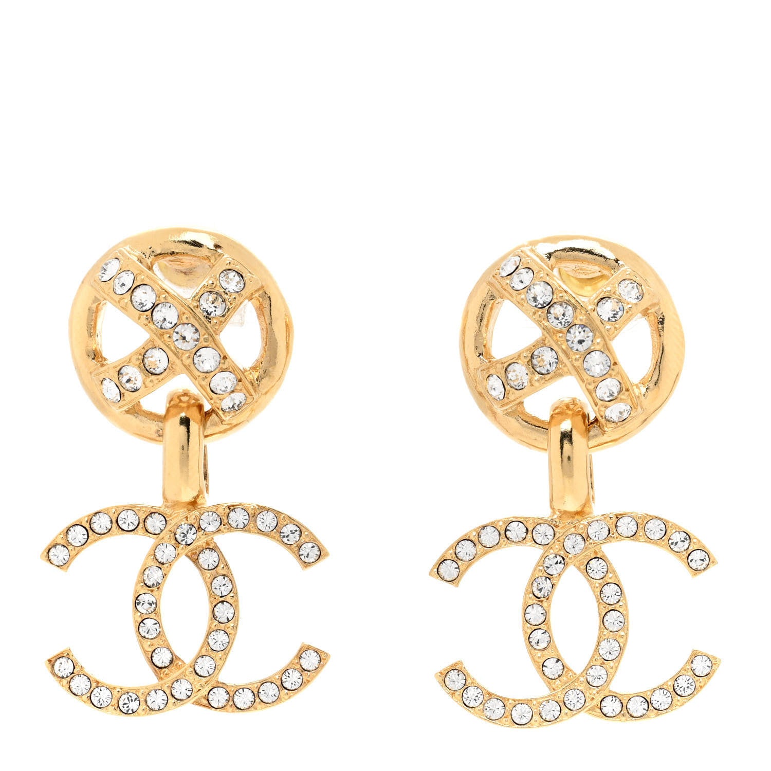 Chanel Crystal CC Drop Earrings Gold 1 of 4