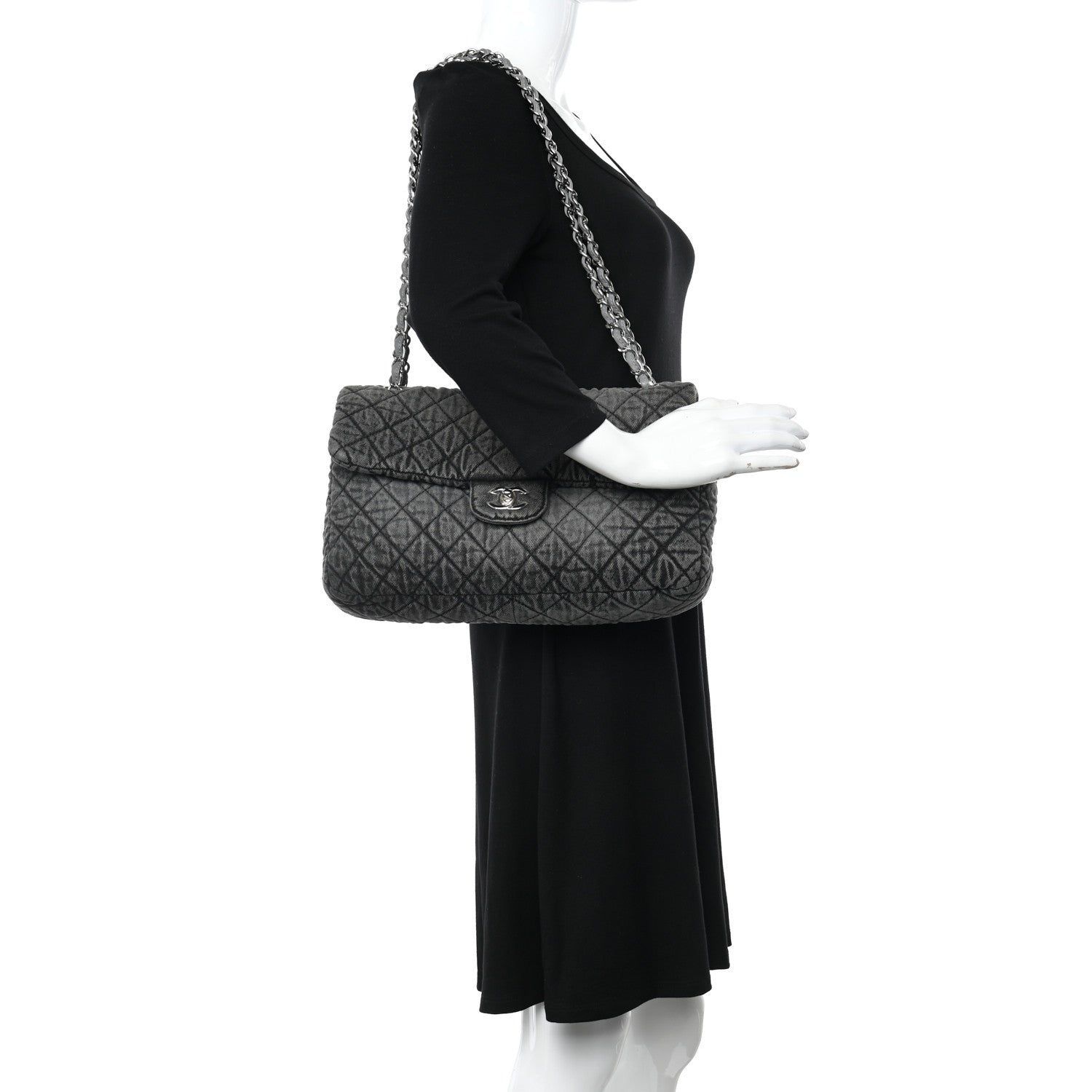 Chanel Denim Quilted Denimpression Flap Grey Black 2 of 11