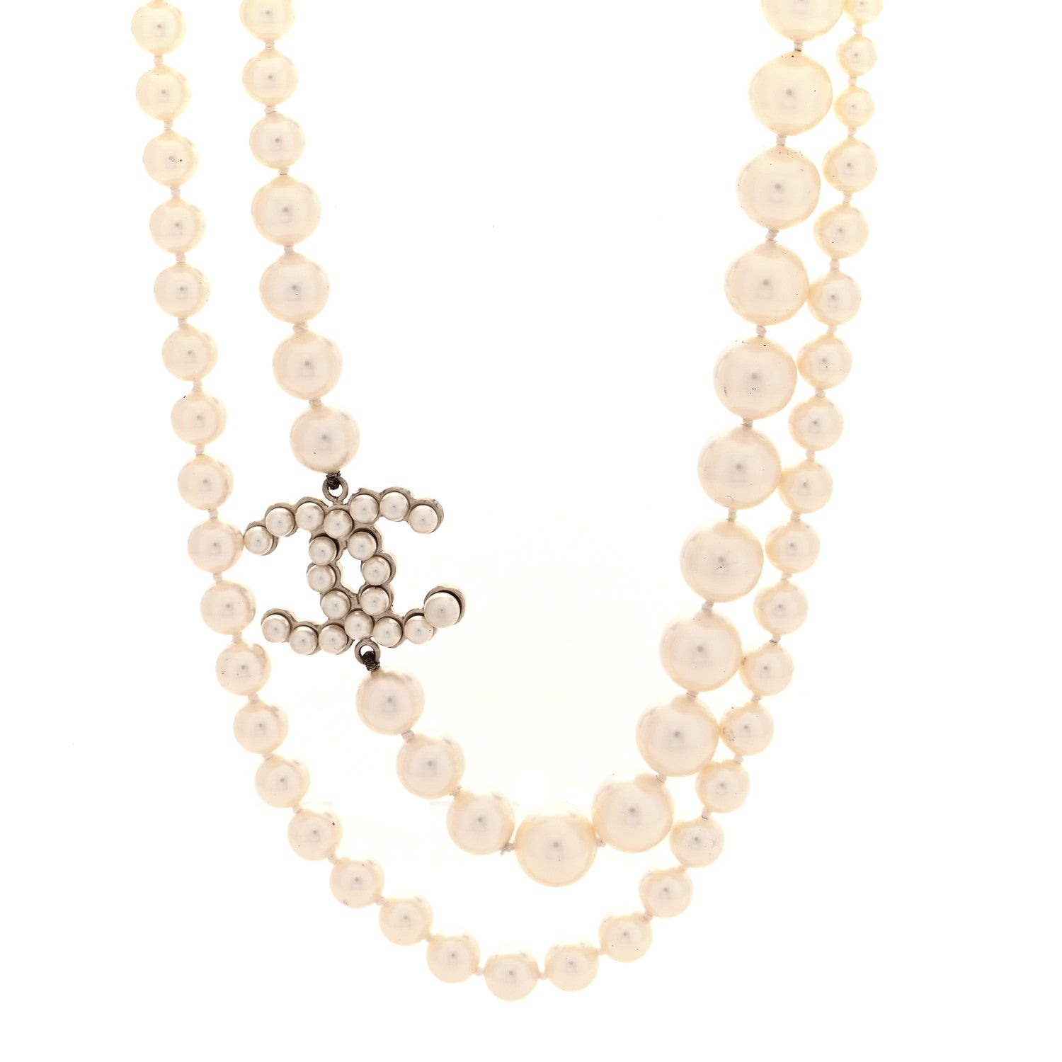 Chanel Graduated Pearl Crystal CC Necklace White 1 of 4