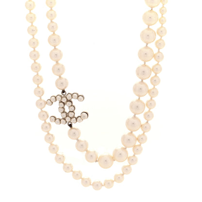 Chanel Graduated Pearl Crystal CC Necklace White 1 of 4