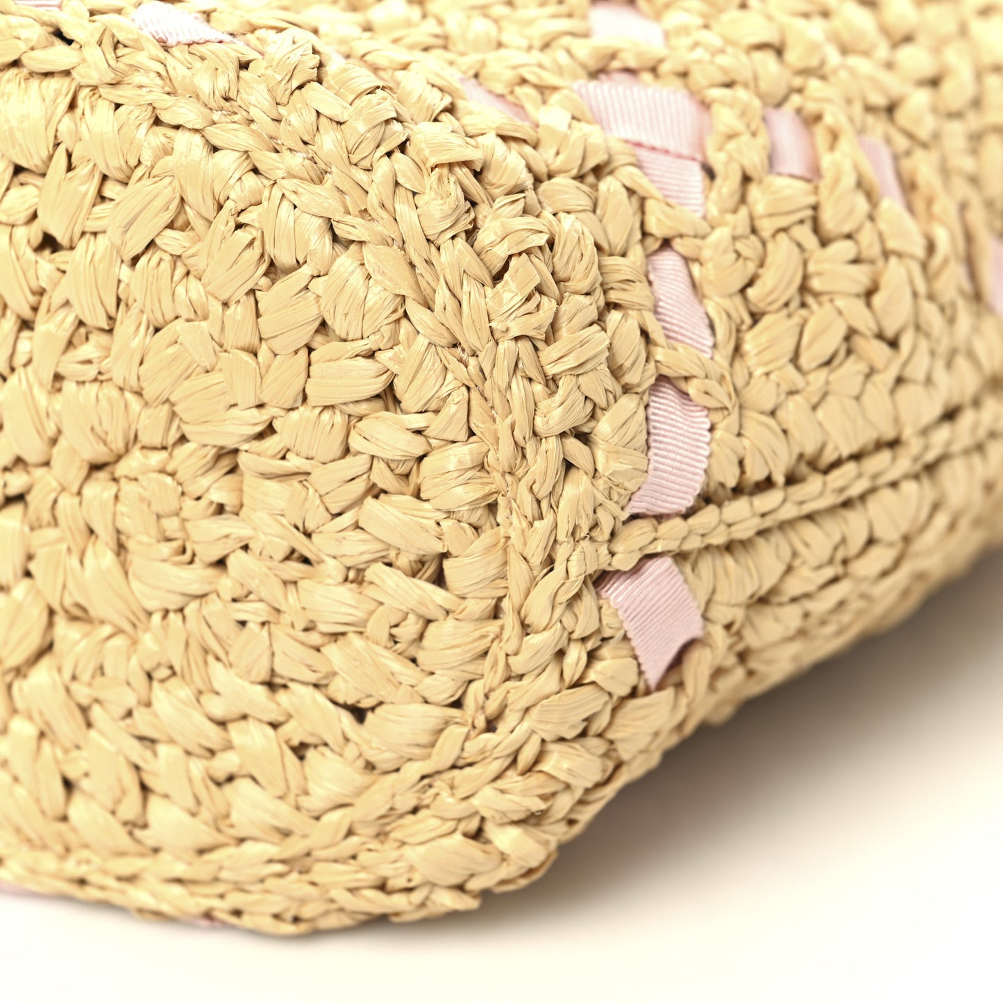 Raffia Braided Grosgrain Ribbon Small Shopping Bag Beige Light Pink
