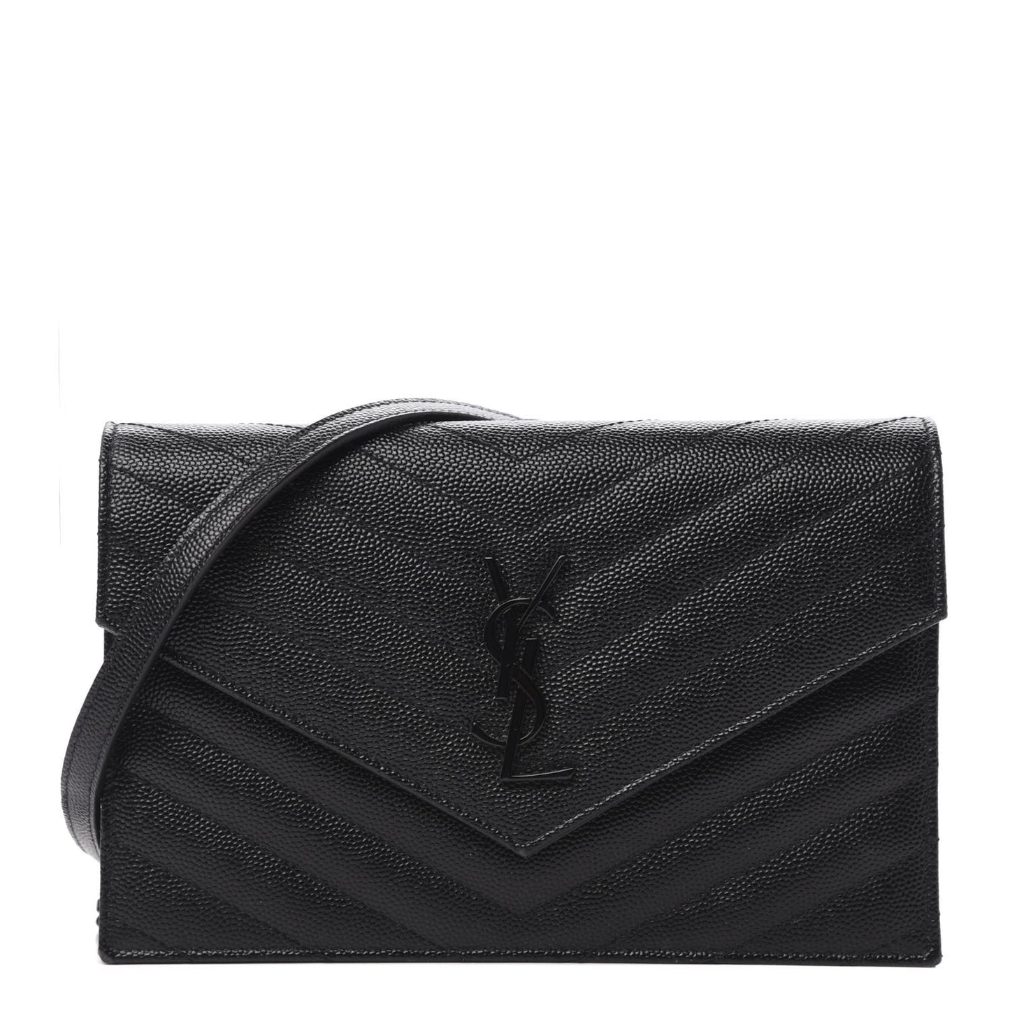 Grain De Poudre Matelasse Chevron Monogram Envelope Chain Wallet Black