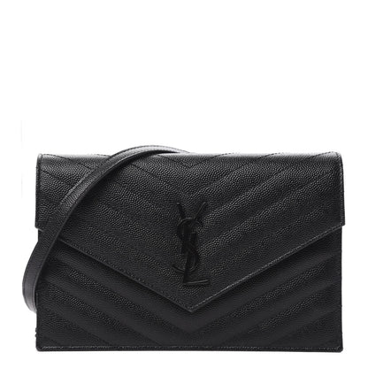 Saint Laurent Grain De Poudre Matelasse Chevron Monogram Envelope Chain Wallet Black 1 of 10