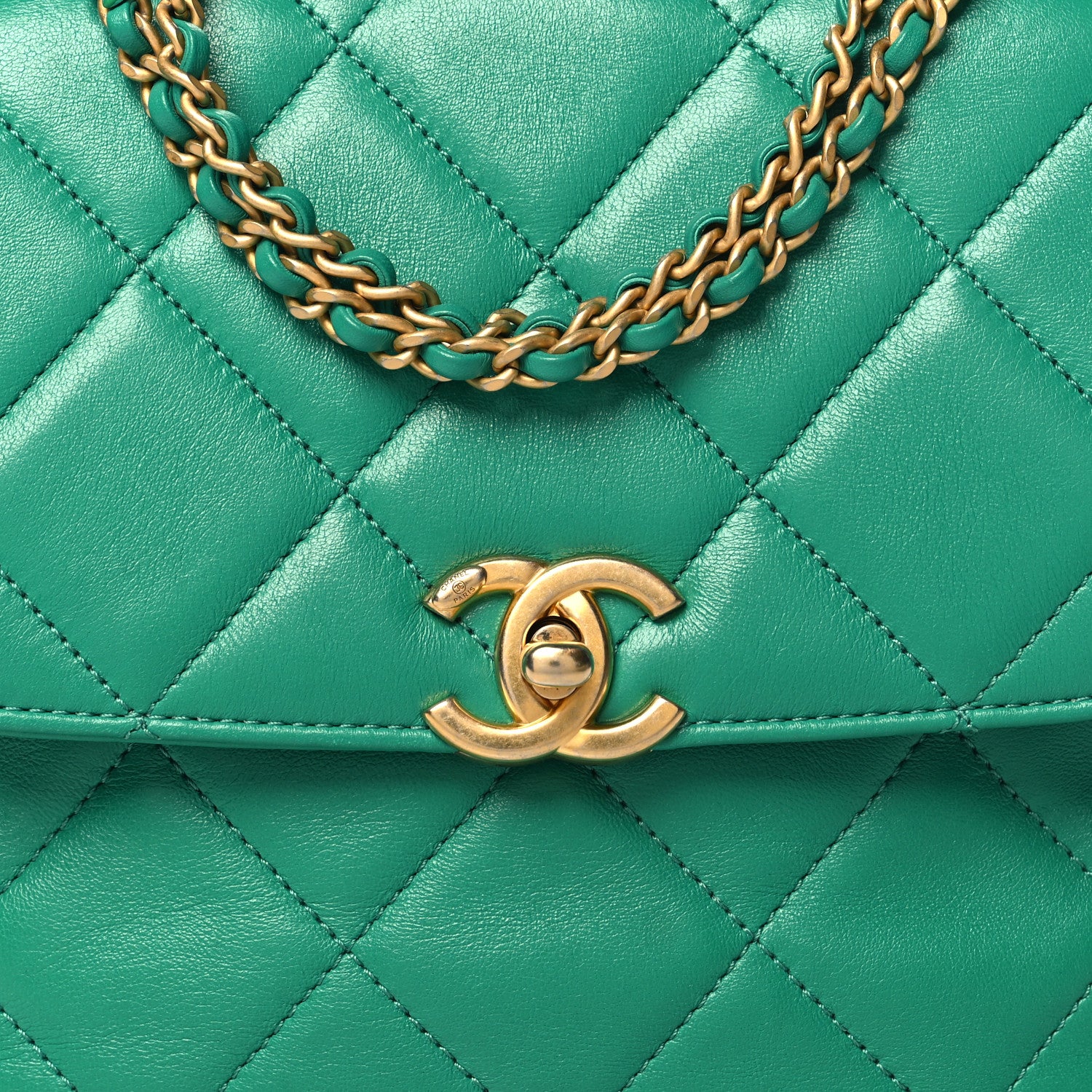 Chanel Lambskin Quilted Chain CC Backpack Green 8 of 10