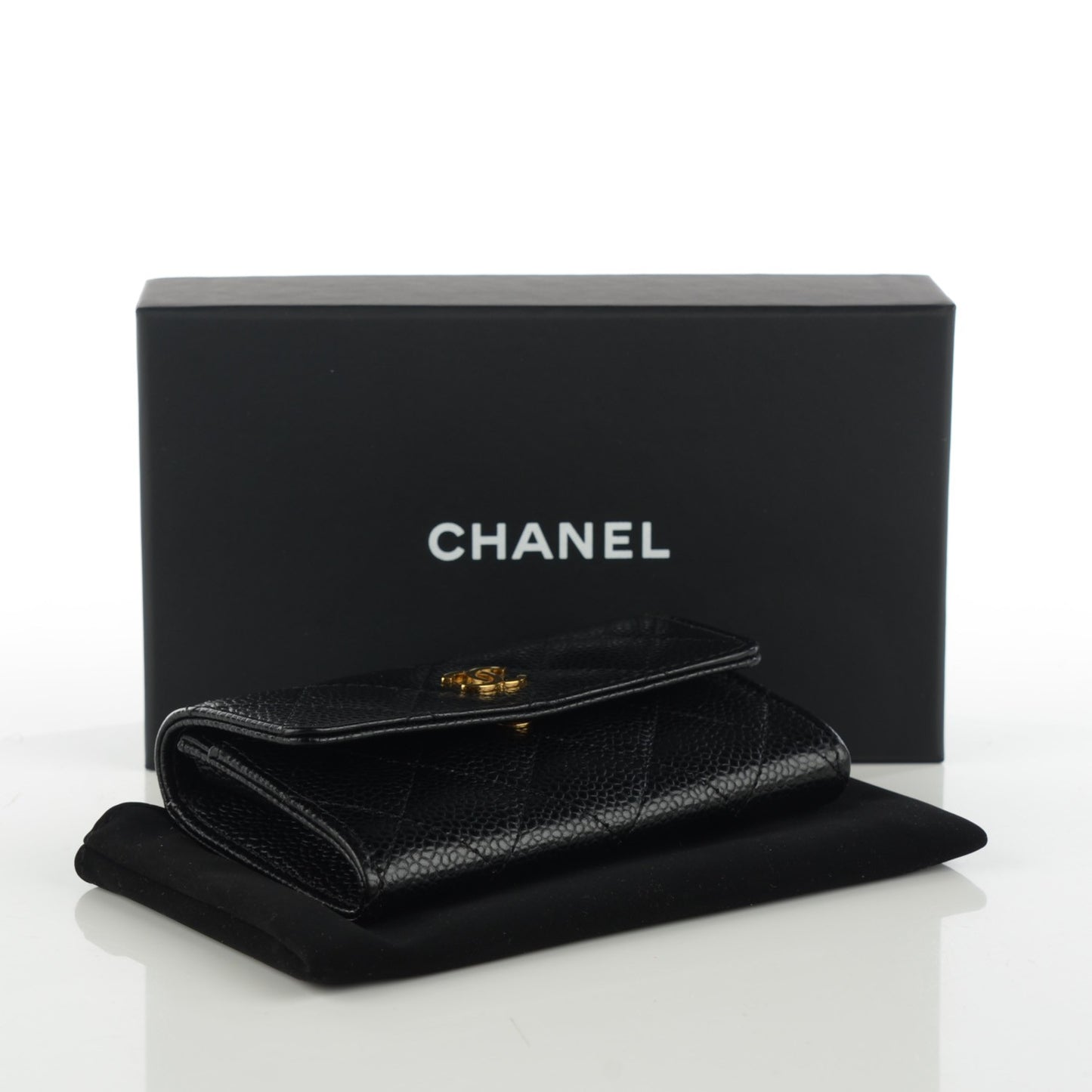 Caviar Quilted Flap Card Holder Black