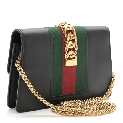 Gucci Calfskin Super Mini Sylvie Chain Shoulder Bag Black 3 of 10