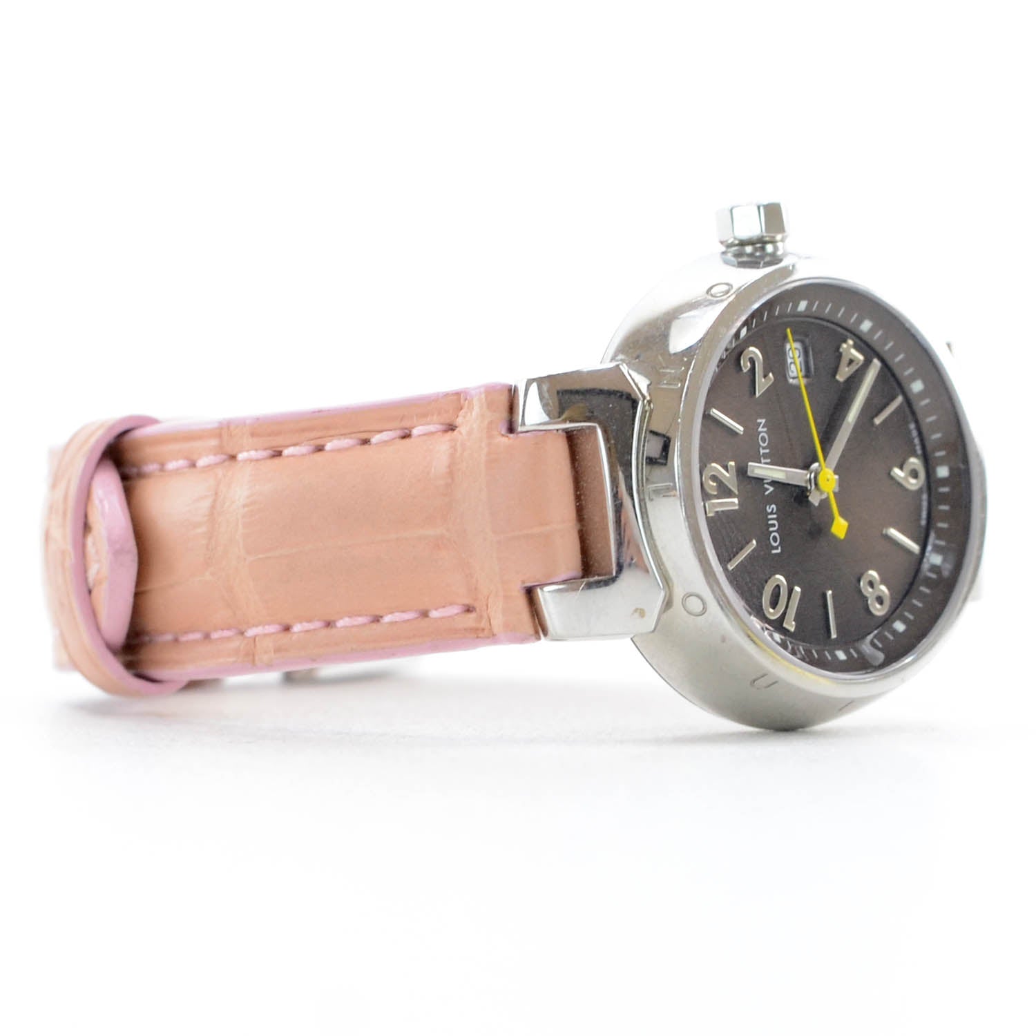 Louis Vuitton Stainless Steel Alligator 28mm Tambour Quartz Watch Brown 4 of 9
