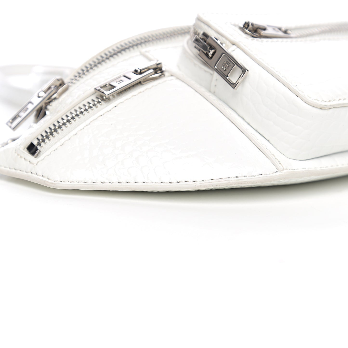 Crocodile Embossed Patent Mini Top Handle Attica Belt Bag White