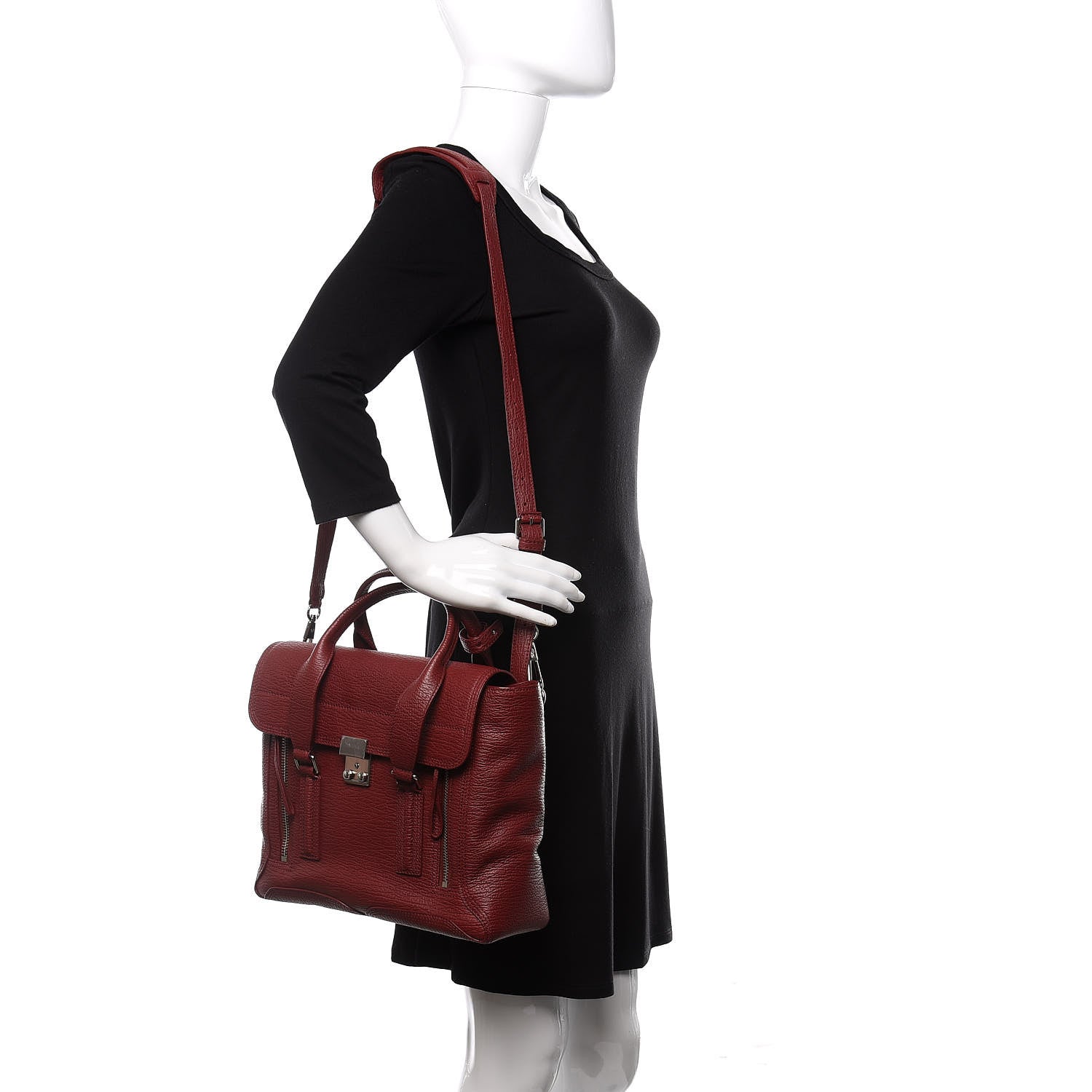 3.1 Phillip Lim 3.1 Textured Calfskin Medium Pashli Satchel Oxblood 2 of 10