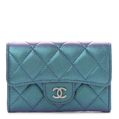 Chanel Iridescent Lambskin Quilted Flap Card Holder Turquoise 1 of 9