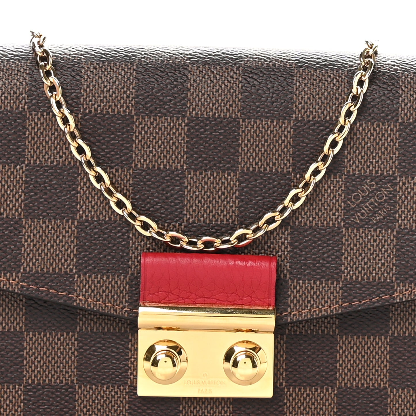 Damier Ebene Croisette Chain Wallet Scarlet